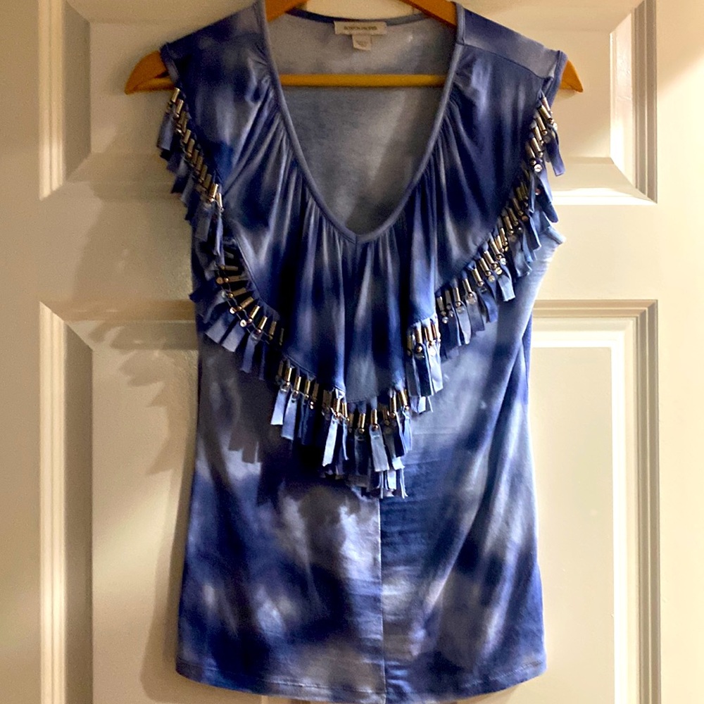 Boston Proper new fringe tie dye tassel silver beads tank top xs